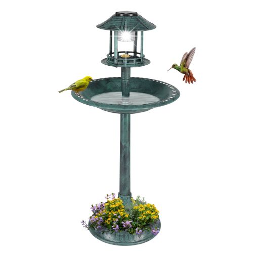 Dark Green With Solar Lights, Bird Bath Tub Dark Green With Solar Lights, Bird Bath Tub