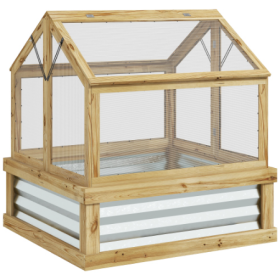 Outsunny Raised Garden Bed With Polycarbonate Greenhouse, Garden Wooden Cold Frame Greenhouse Flower Planter Protection, Peak Roof, 35.5x 31.5 X 36, N