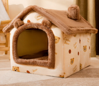 Foldable Dog House Pet Cat Bed Winter Dog Villa Sleep Kennel Removable Nest Warm Enclosed Cave Sofa Pets Supplies (Option: Brown bear-Large)