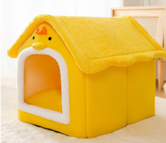 Foldable Dog House Pet Cat Bed Winter Dog Villa Sleep Kennel Removable Nest Warm Enclosed Cave Sofa Pets Supplies (Option: Yellow chicken-Small)