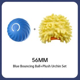Interactive Bouncing Ball For Dogs,Automatic Smart Toy, Self-moving Rotating Stimulating Pet Entertainment, Noise-Reducing Urchin Cover,USB Rechargeab (Option: Blue Ball-56mm)